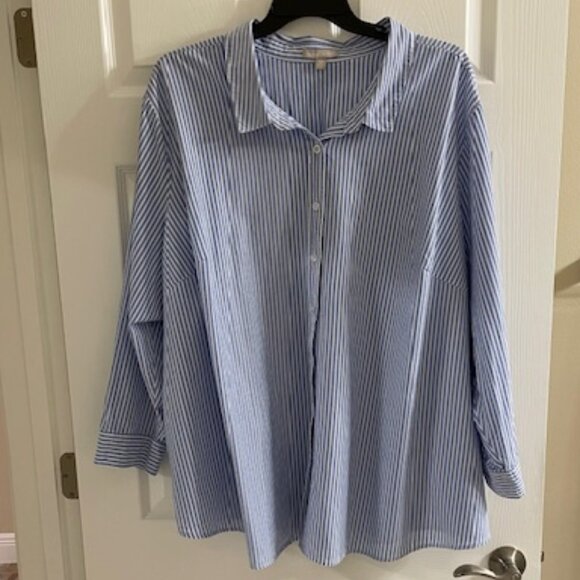 NWOT Women Within Blue & White Striped Long Sleeve Button-Down Shirt 5X - Picture 8 of 10